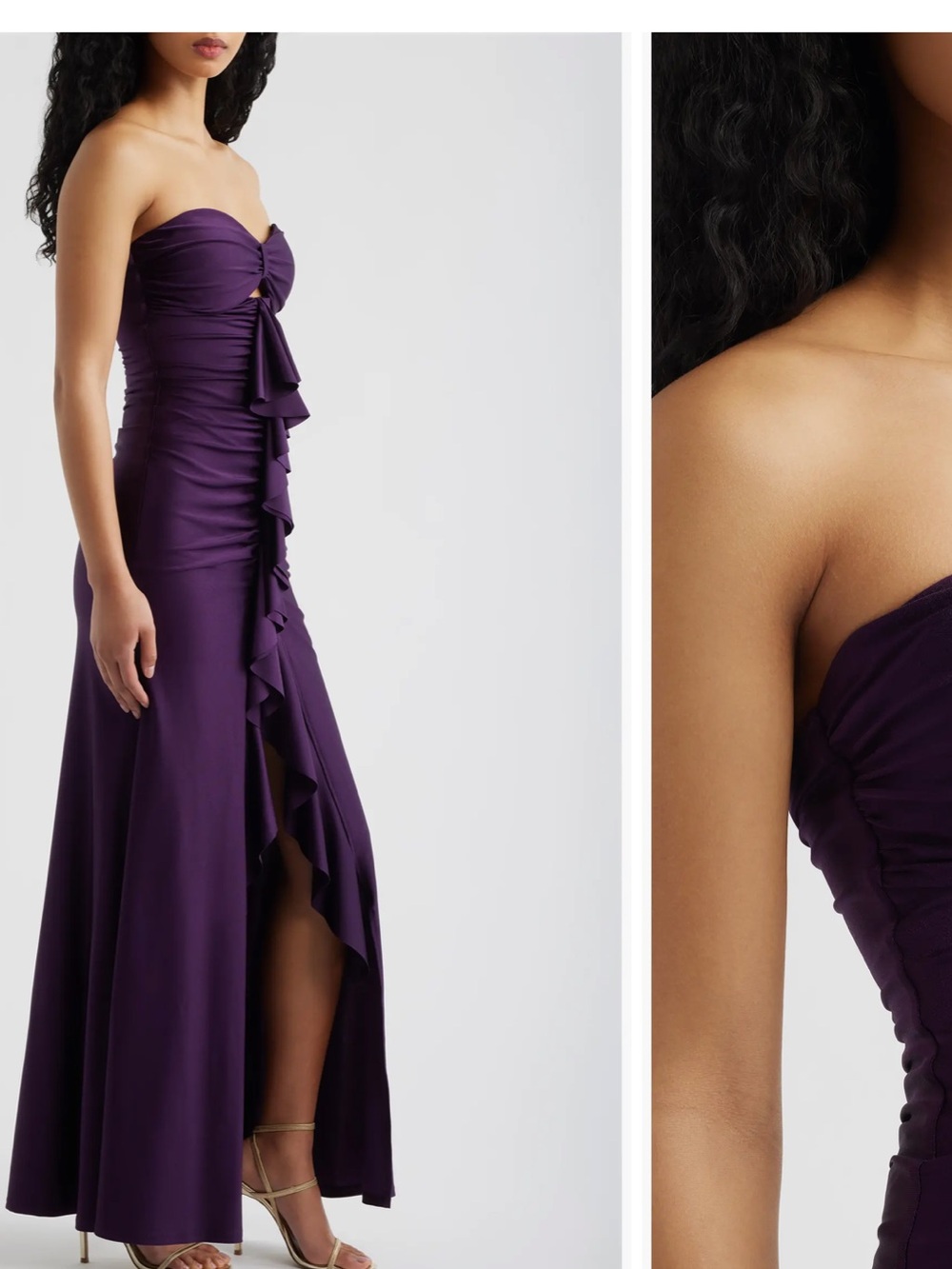 Nwto - Unworn Emerald Sundae Strapless Ruffle Sateen Gown - Purple